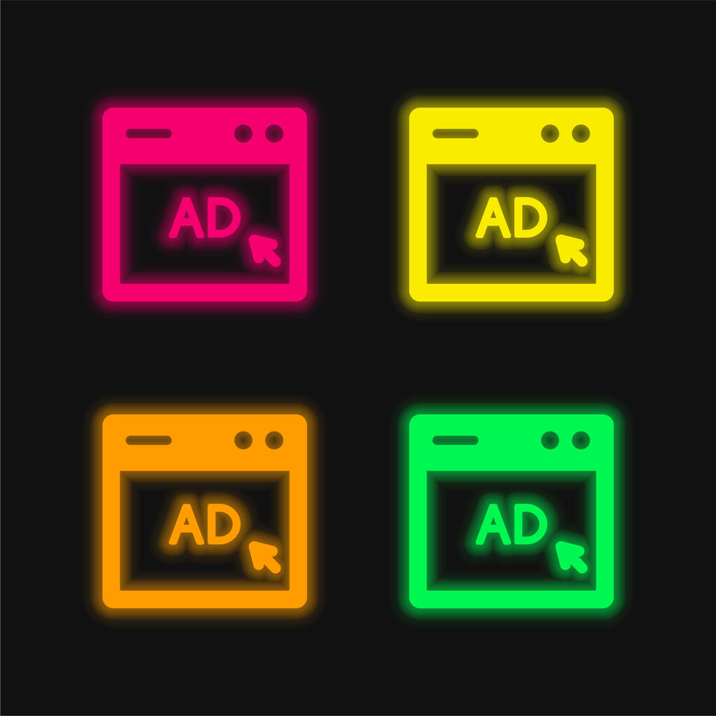 Aplikace AD čtyři barvy zářící neonový vektor ikona - Vektor, obrázek