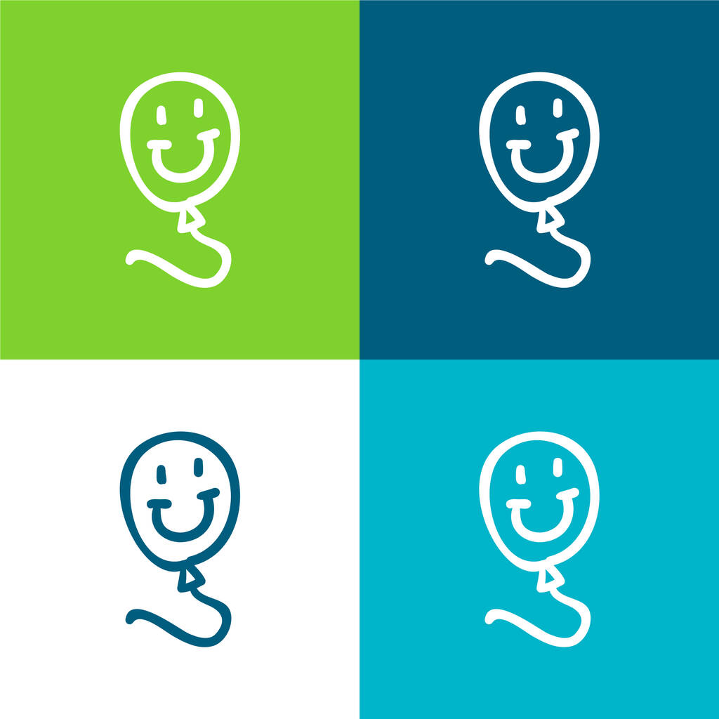 Globo dibujado a mano juguete con sonriente cara plana de cuatro colores mínimo icono conjunto - Vector, Imagen