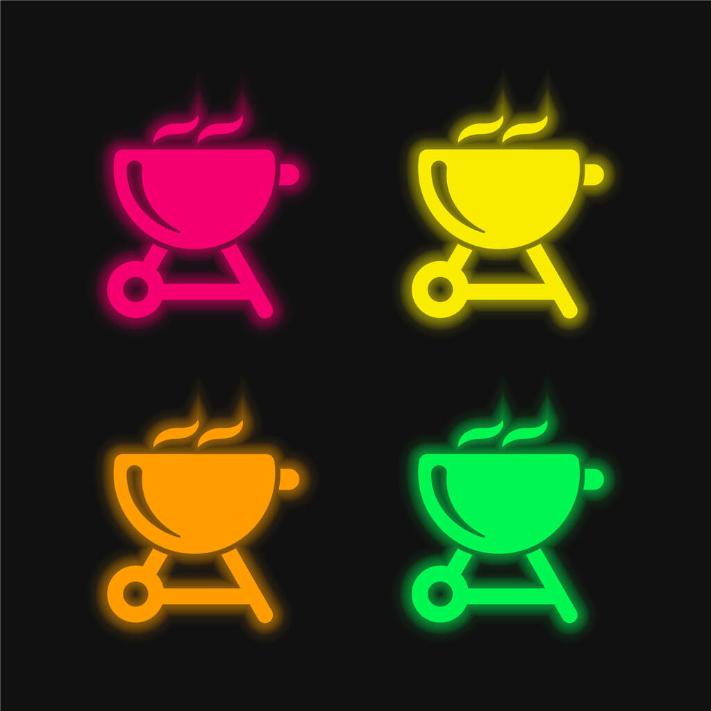 Grill négy színű izzó neon vektor ikon - Vektor, kép