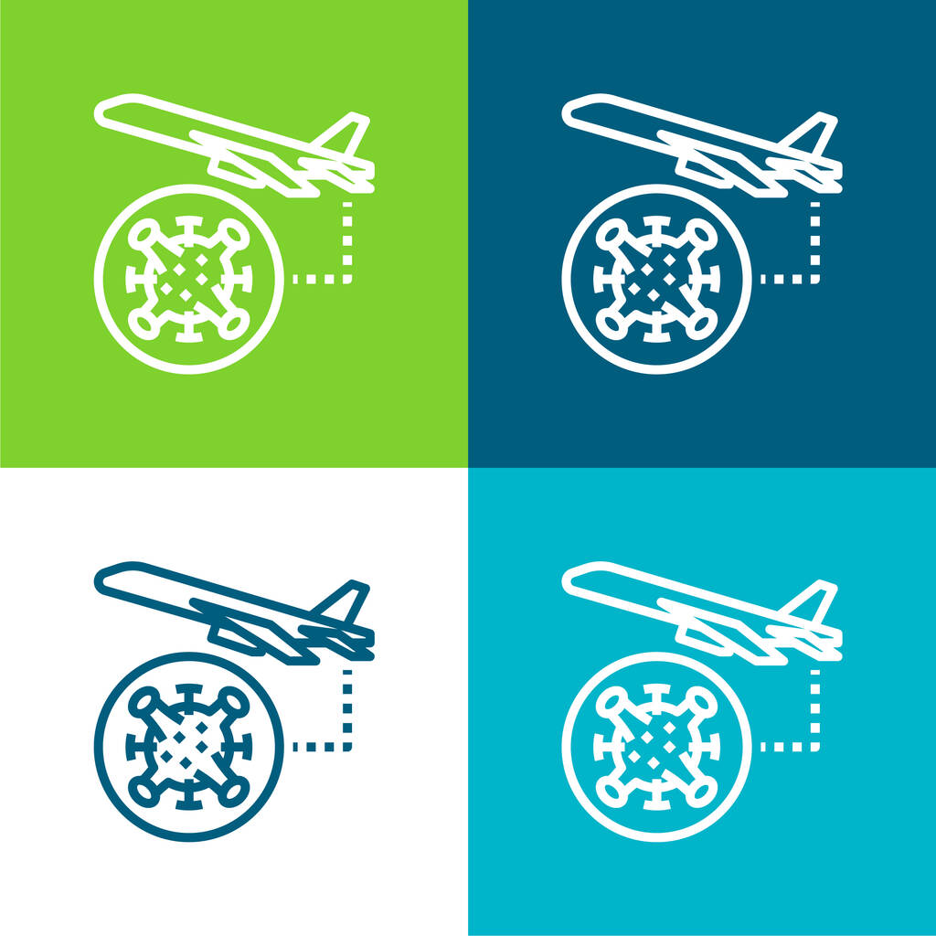 Samolot powietrzny płaski czterokolorowy zestaw ikon minimalnych - Wektor, obraz
