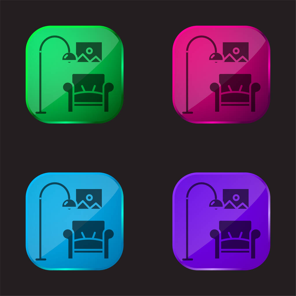 Fotel cztery kolor szklany przycisk ikona - Wektor, obraz