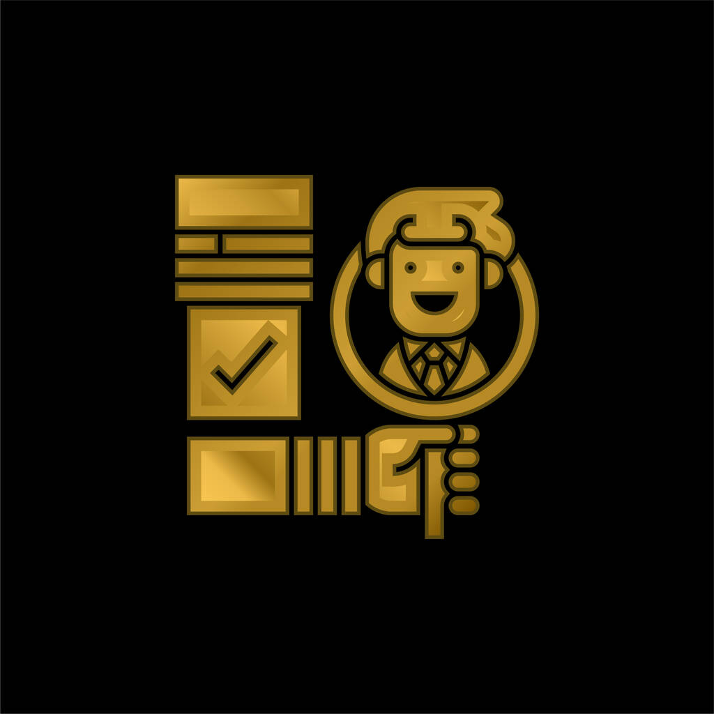 Background Check gold plated metalic icon or logo vector - ベクター画像