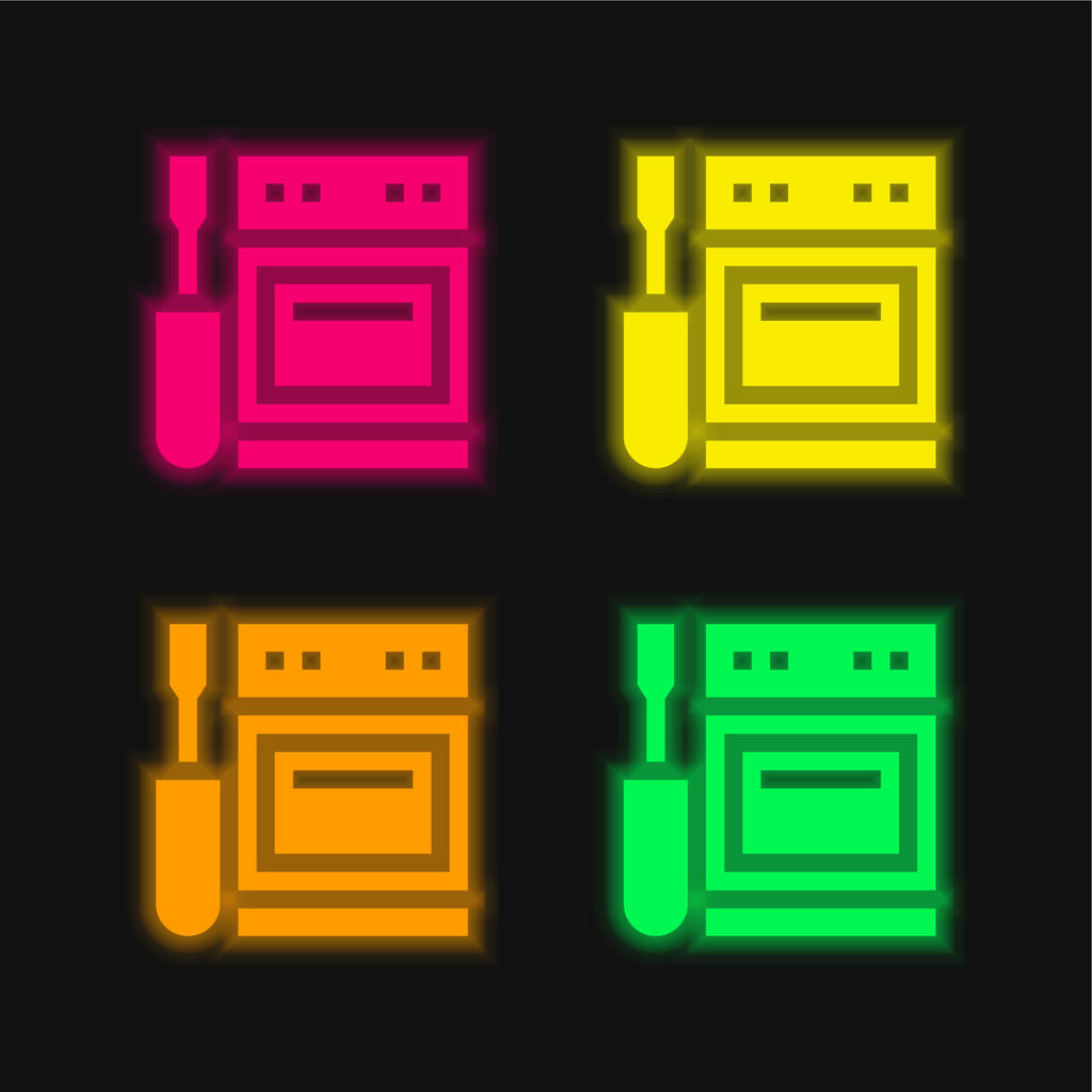 Appliance quattro colori luminosi icona vettoriale al neon - Vettoriali, immagini