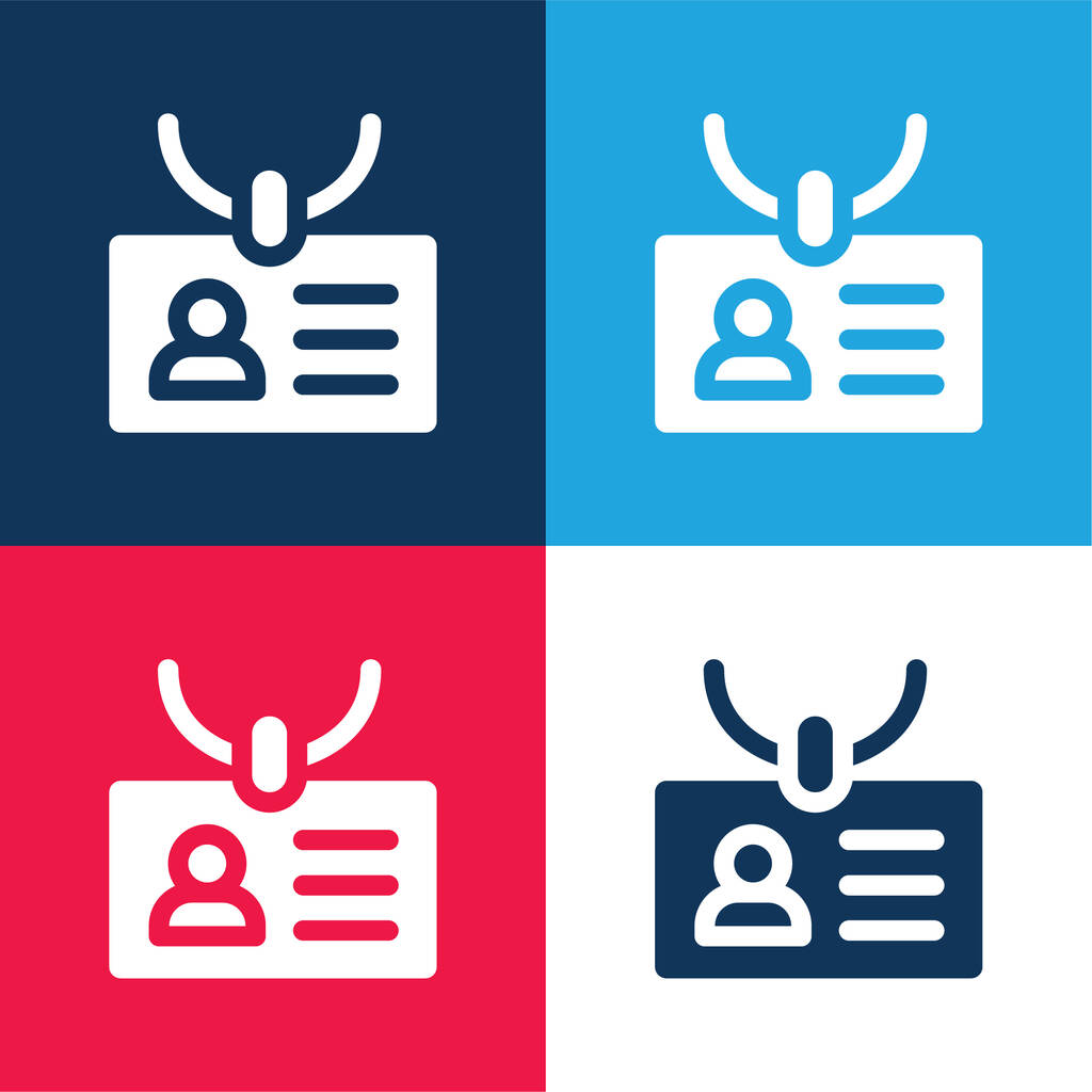 Acreditación azul y rojo conjunto de iconos mínimo de cuatro colores - Vector, imagen