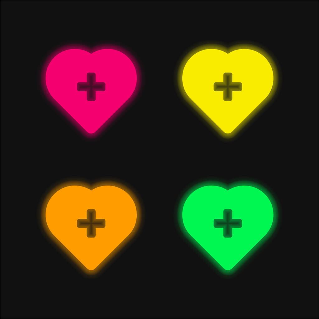 Adicionar aos favoritos quatro cores brilhante ícone de vetor de néon - Vetor, Imagem
