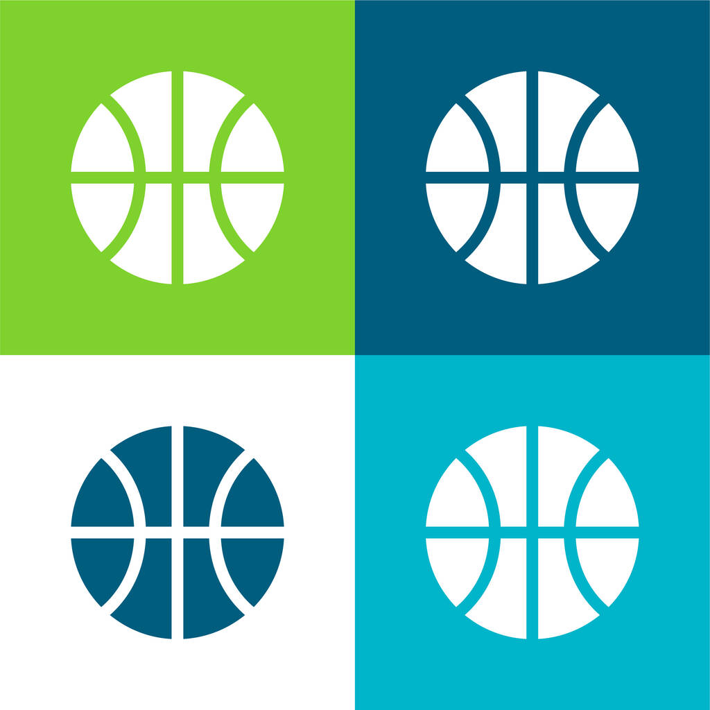 Μπάσκετ παιχνίδι Επίπεδη τέσσερις χρώμα ελάχιστο σύνολο εικονιδίων - Διάνυσμα, εικόνα