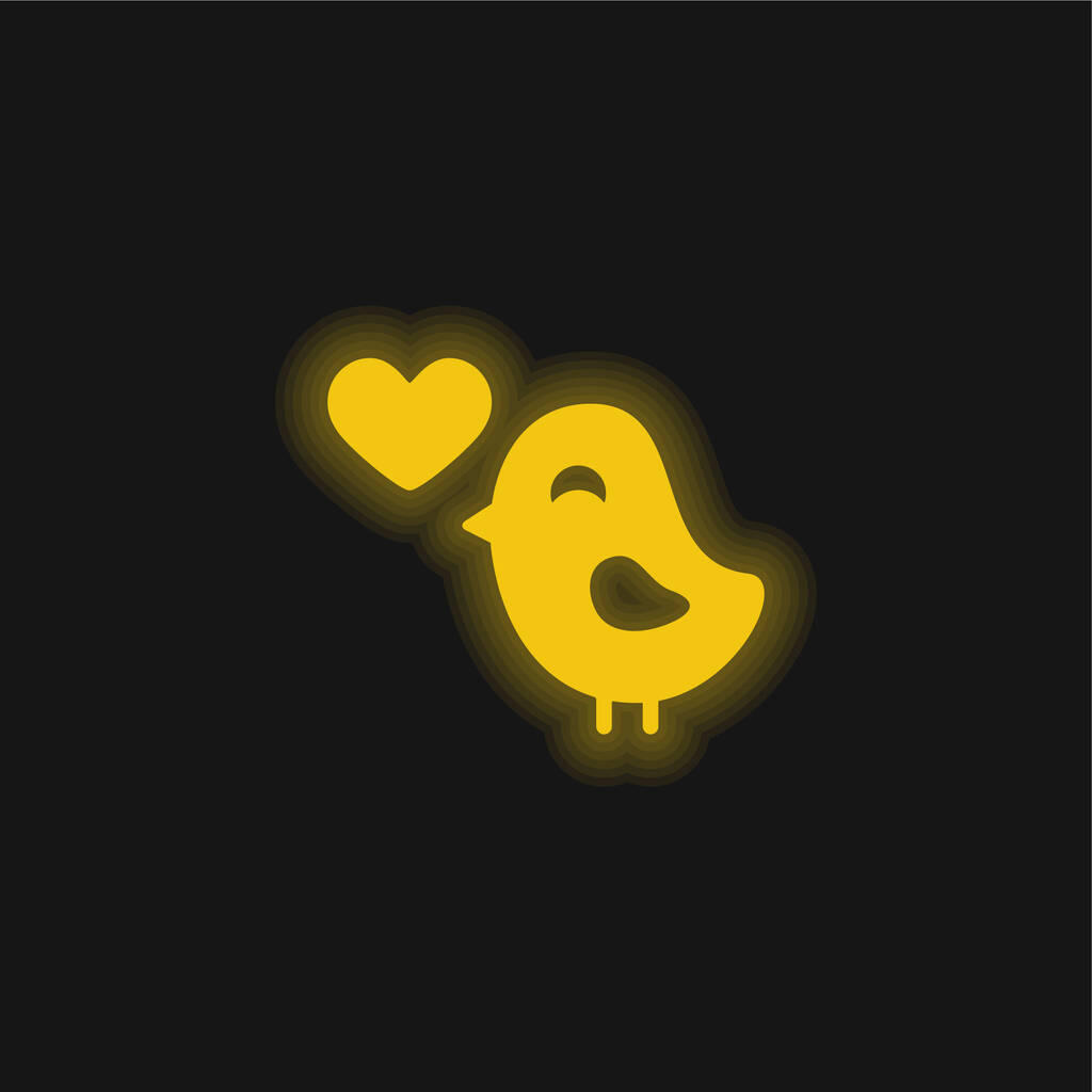 Madár a szerelemben sárga izzó neon ikon - Vektor, kép
