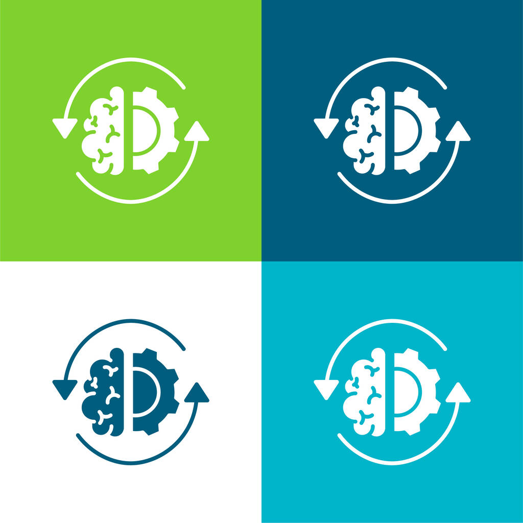 Mozkový proces Byt čtyři barvy minimální ikona nastavena - Vektor, obrázek