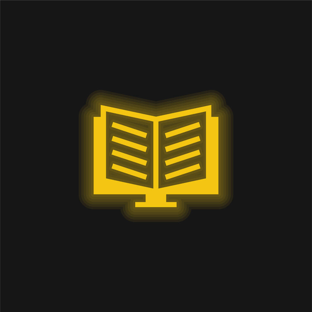 Livro Aberto em um ícone de néon brilhante amarelo Stand - Vetor, Imagem