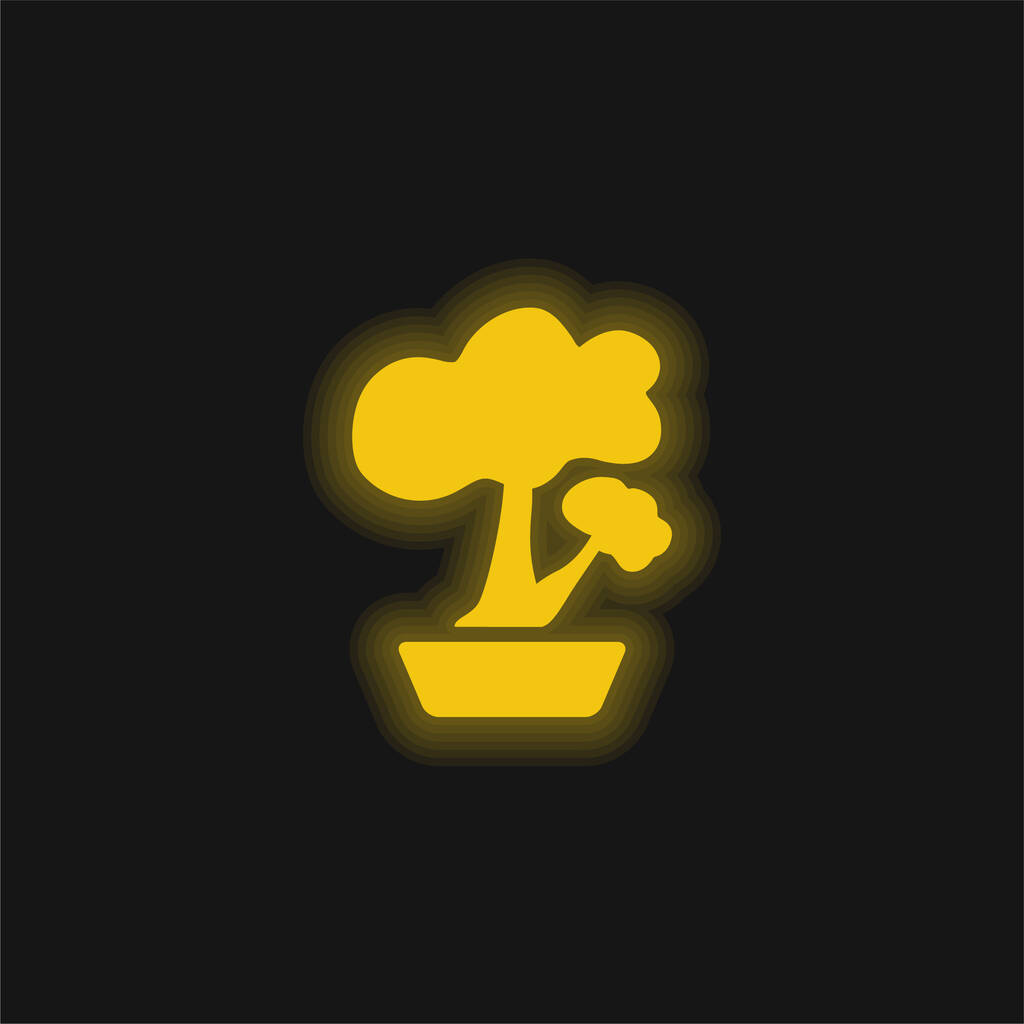 Bonsai żółty świecący neon ikona - Wektor, obraz