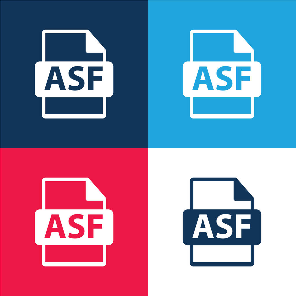 Asf File Format Символ синього і червоного чотирьох кольорів мінімальний набір піктограм
 - Вектор, зображення