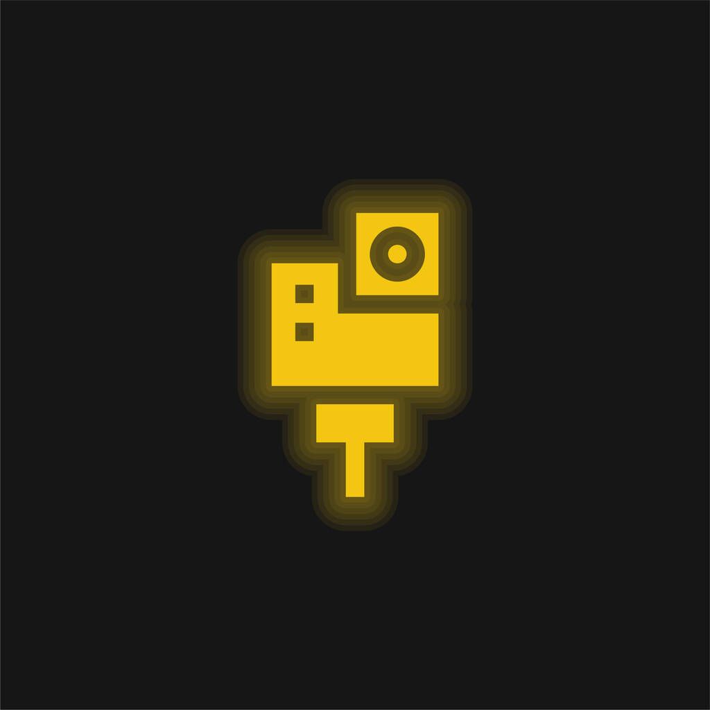 Action Camera yellow glowing neon icon - Vector, Image