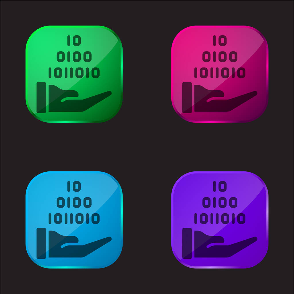 Binární kód čtyři barvy skleněné tlačítko ikona - Vektor, obrázek