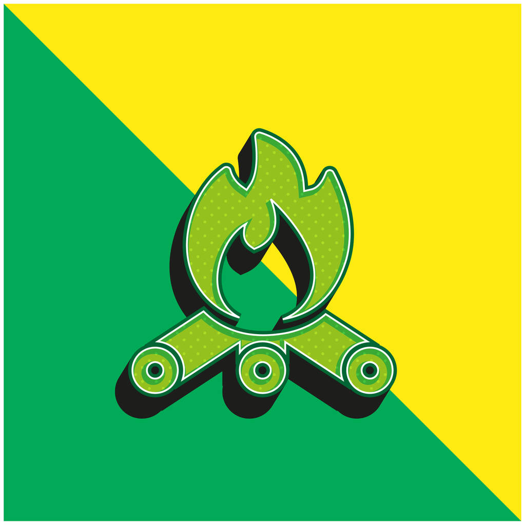 Bonfire Πράσινο και κίτρινο σύγχρονο 3d διάνυσμα εικονίδιο λογότυπο - Διάνυσμα, εικόνα