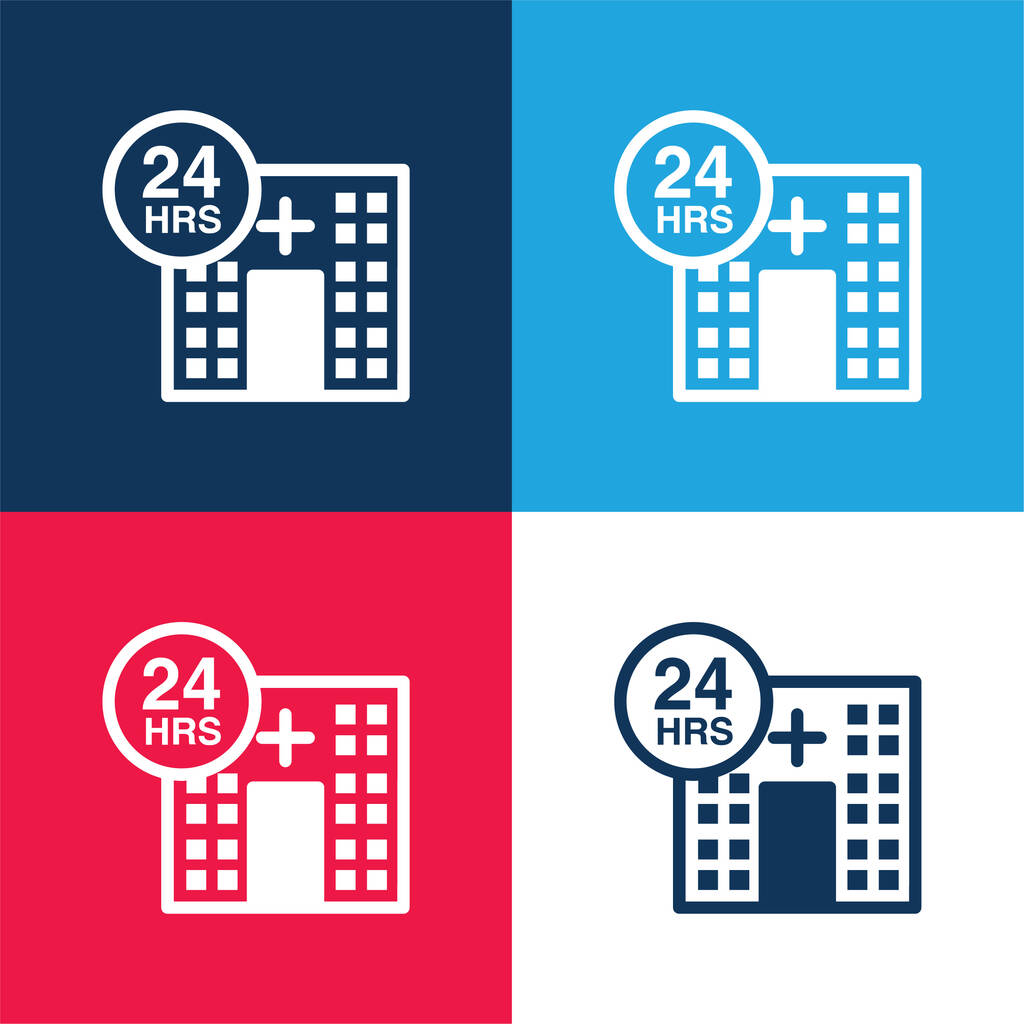 24 hodin lékařské pomoci modré a červené čtyři barvy minimální ikony nastavit - Vektor, obrázek