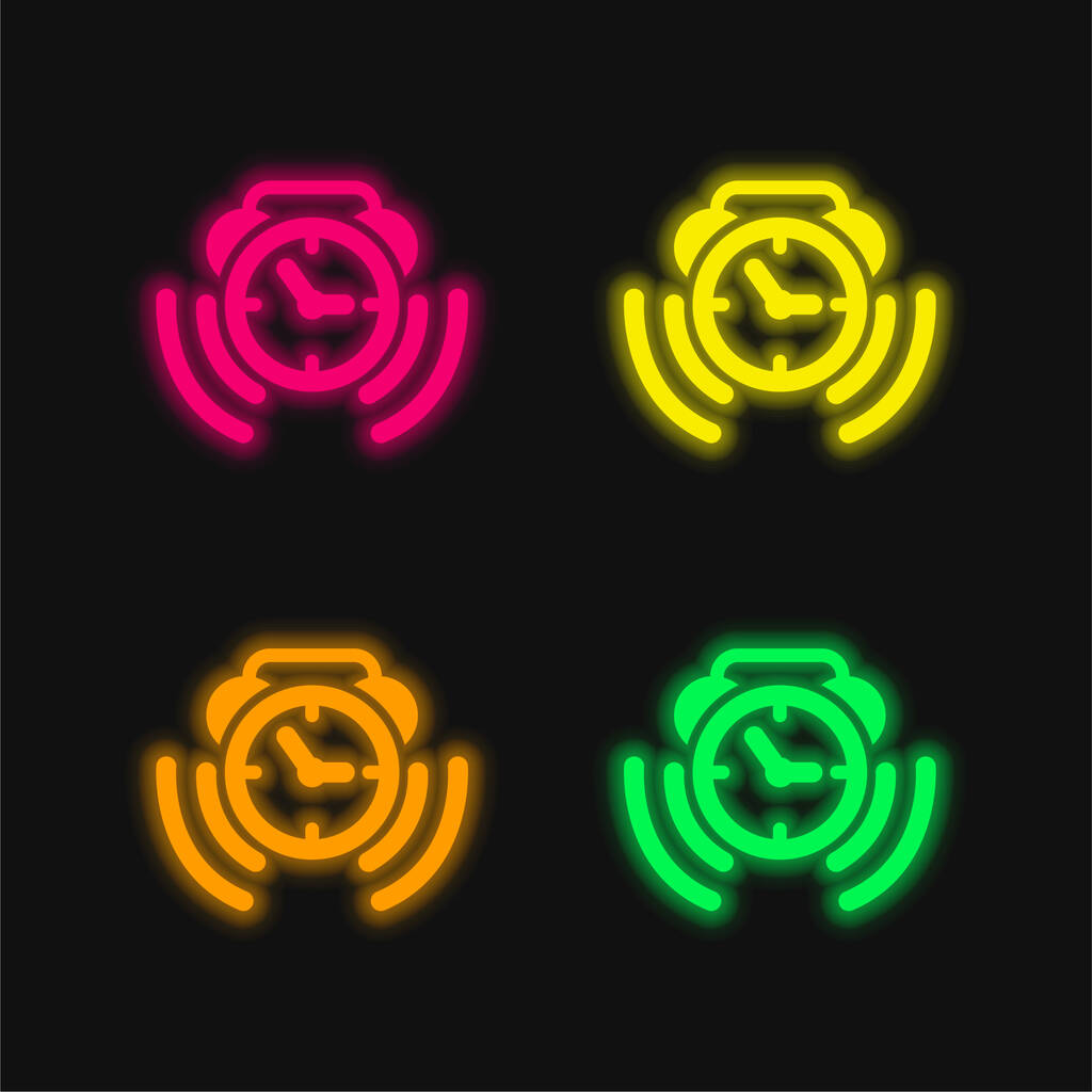 Sveglia Simbolo oscillante quattro colori incandescente icona vettoriale al neon - Vettoriali, immagini