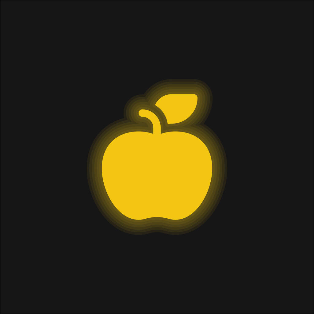 Яблуко жовтий блискучий неоновий значок
 - Вектор, зображення