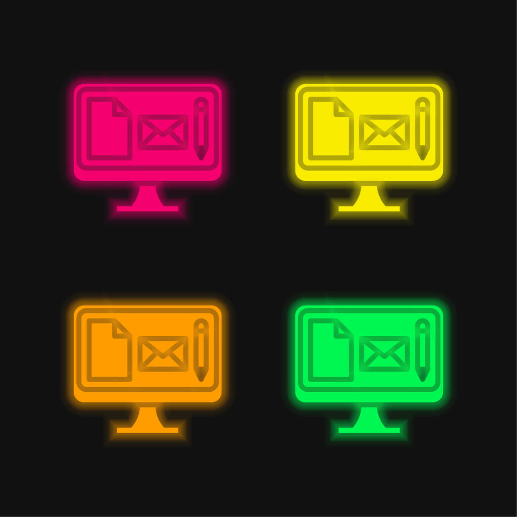 Σήμανση τεσσάρων χρωμάτων λαμπερό εικονίδιο διάνυσμα νέον - Διάνυσμα, εικόνα