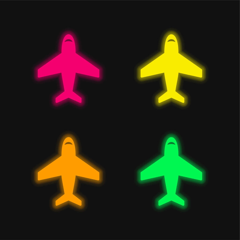 Avion en position verticale ascendante quatre couleurs brillant icône vectorielle néon - Vecteur, image