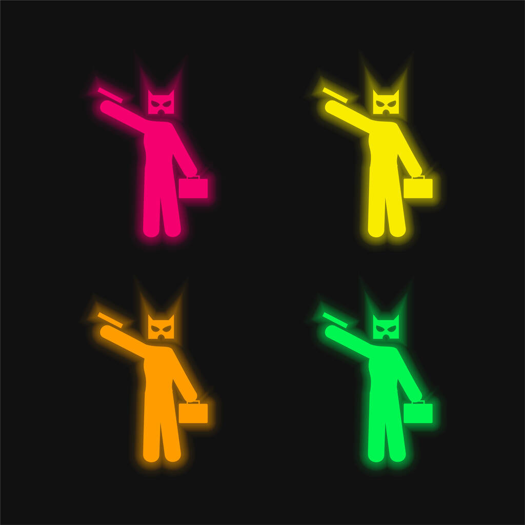 Bank Robbery four color glowing neon vector icon - Vector, Image