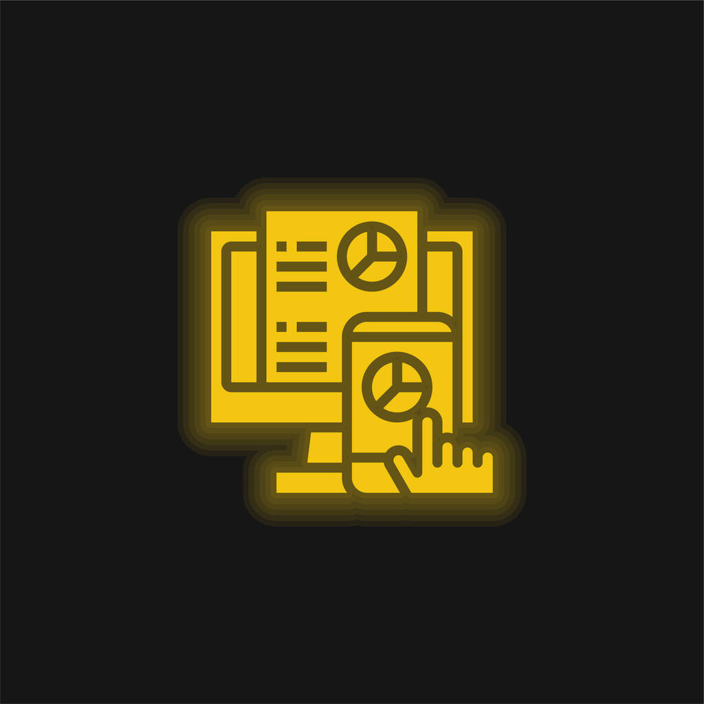 Analysis yellow glowing neon icon - Vector, Image