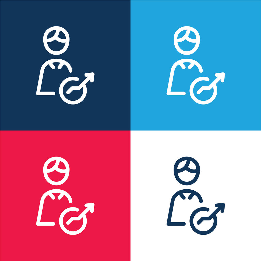 Elemző kék és piros négy szín minimális ikon készlet - Vektor, kép