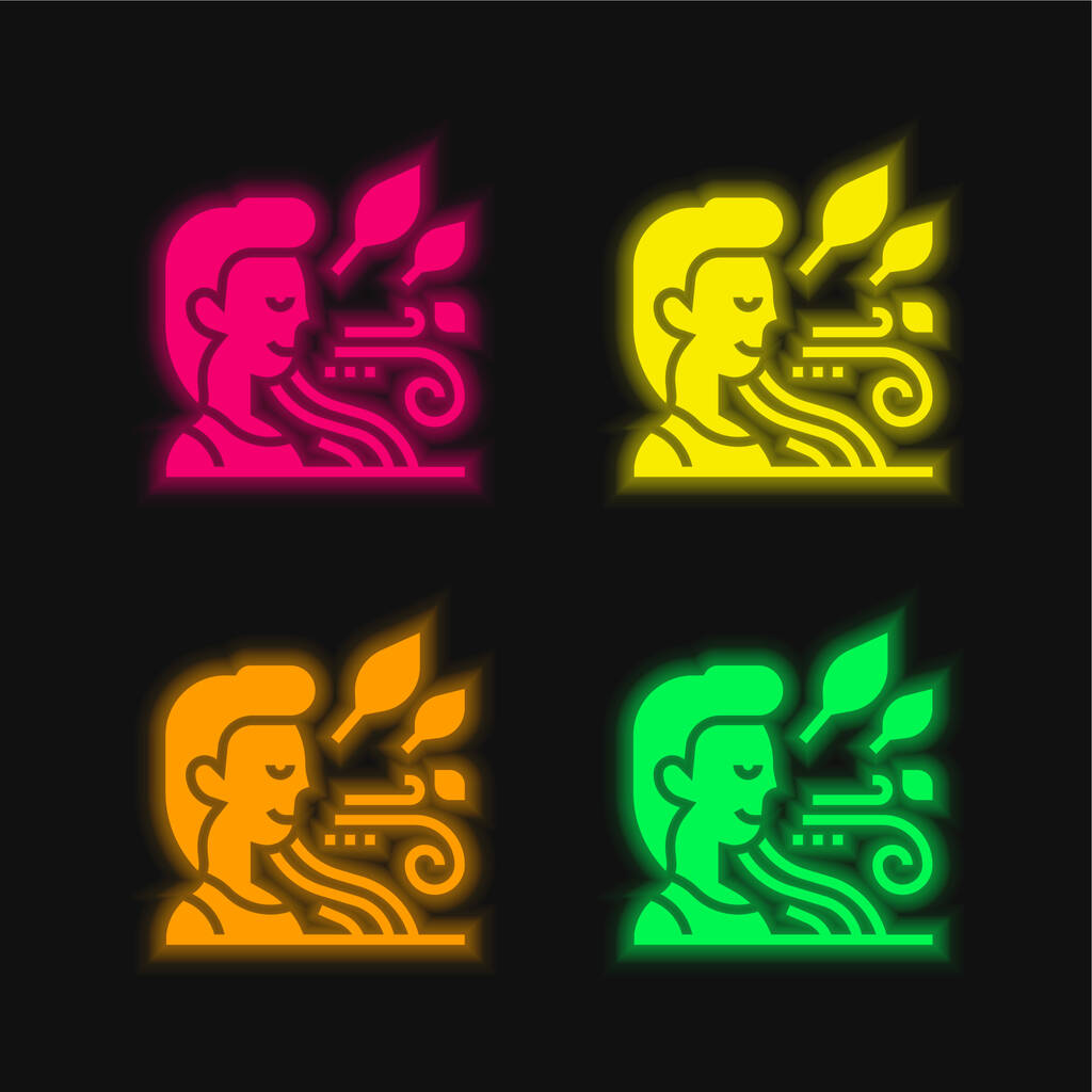 Αναπνοή τεσσάρων χρωμάτων λαμπερό εικονίδιο διάνυσμα νέον - Διάνυσμα, εικόνα