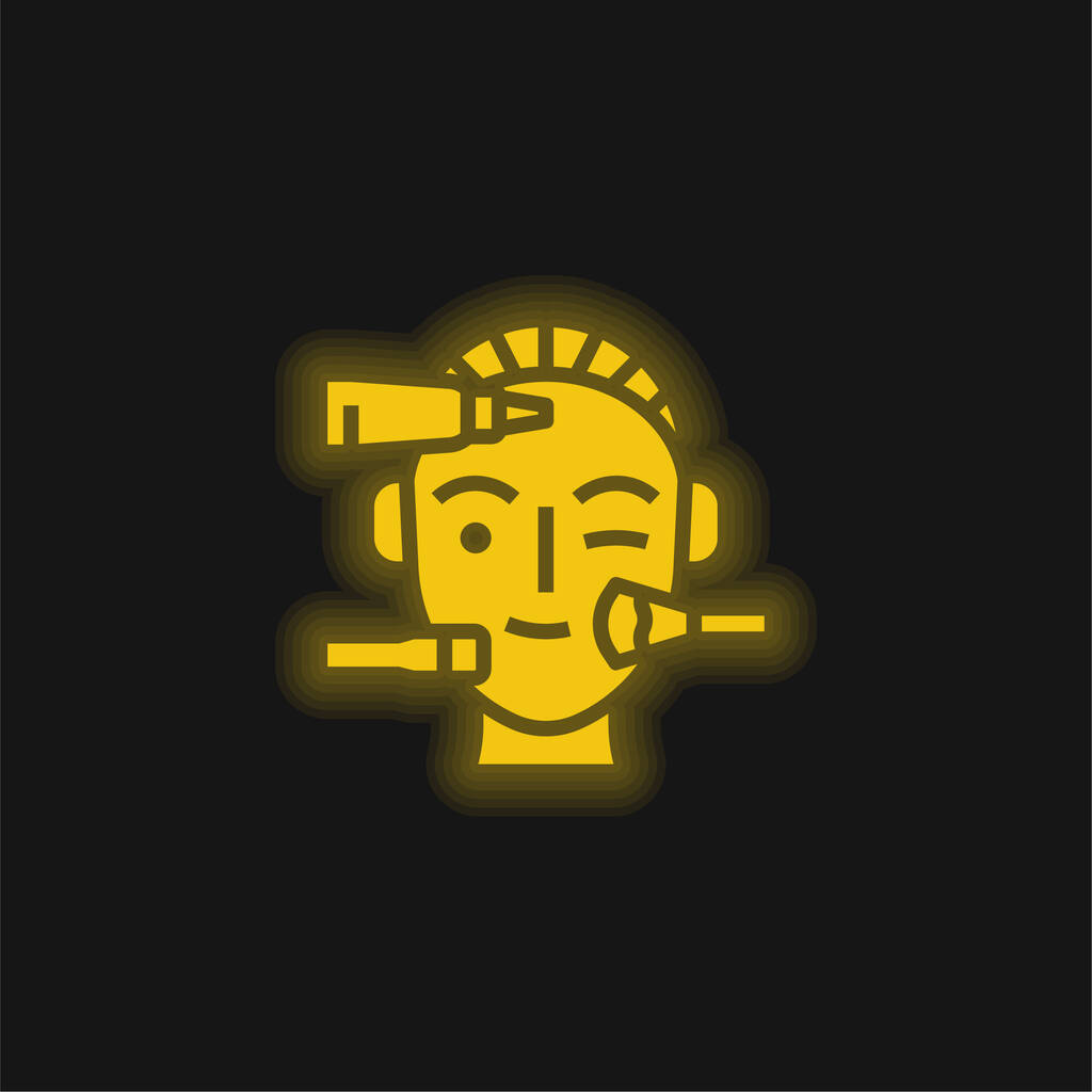 Kosmetika Léčba žluté zářící neon ikona - Vektor, obrázek