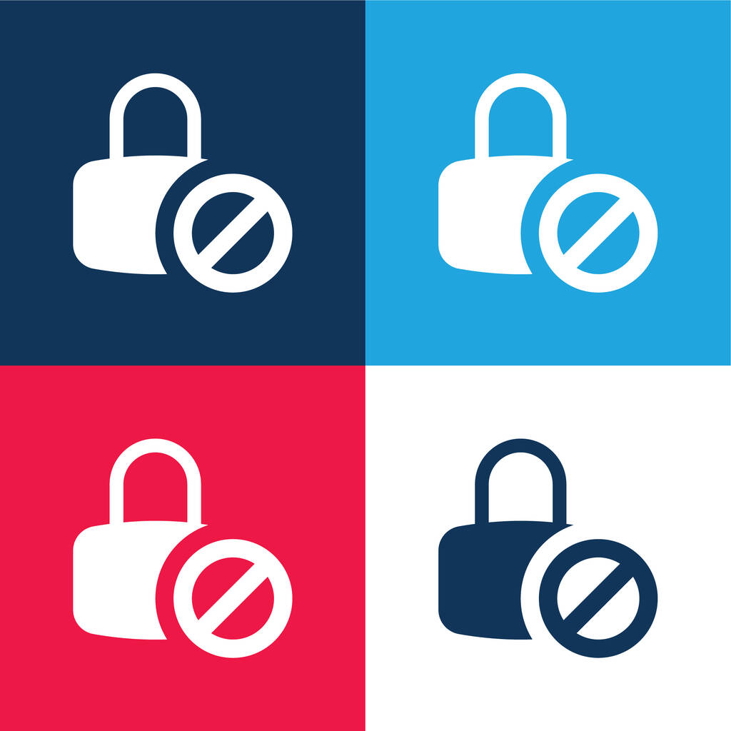 Bloqueado azul y rojo conjunto de iconos mínimo de cuatro colores - Vector, imagen