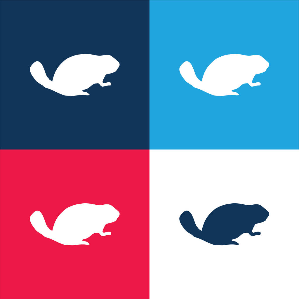 Beaver Mammal Animal Shape blue and red four color minimal icon set - Vector, Image