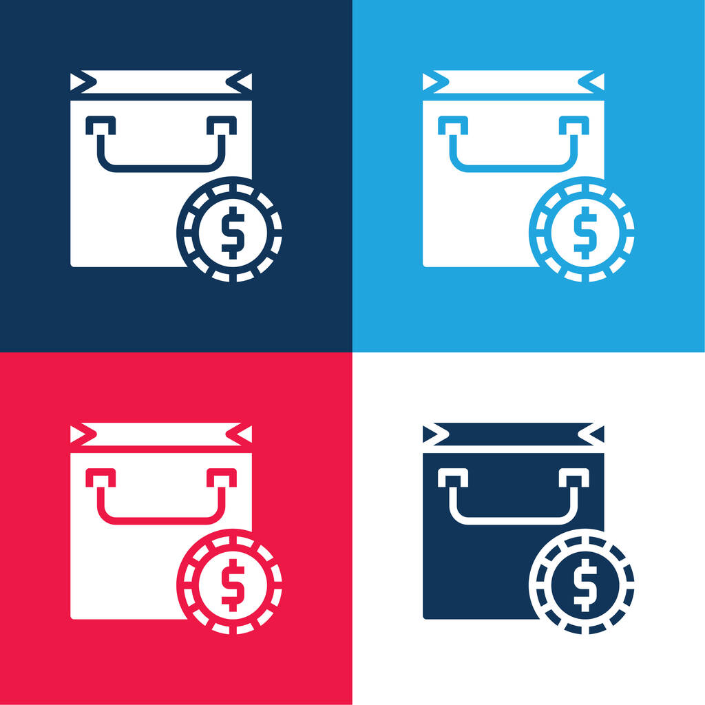 Taška modrá a červená čtyři barvy minimální ikona nastavena - Vektor, obrázek