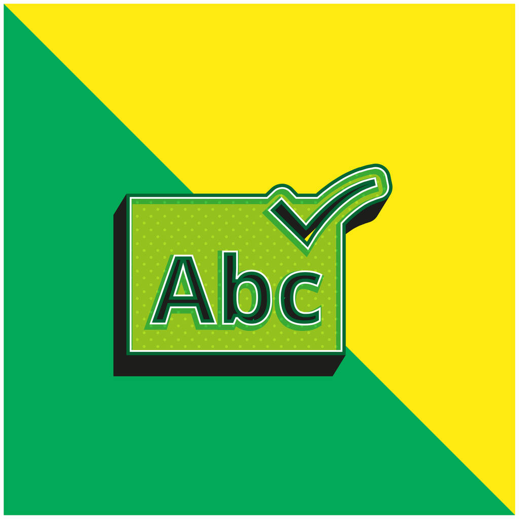 Símbolo de verificação ABC Verde e amarelo moderno logotipo do ícone do vetor 3d - Vetor, Imagem