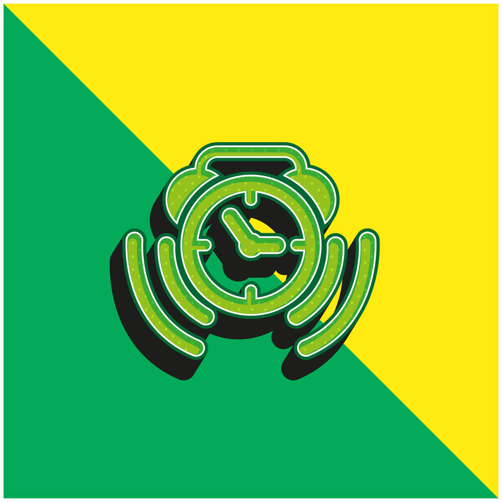 アラームクロックリングシンボル緑と黄色の現代的な3Dベクトルアイコンのロゴ - ベクター画像