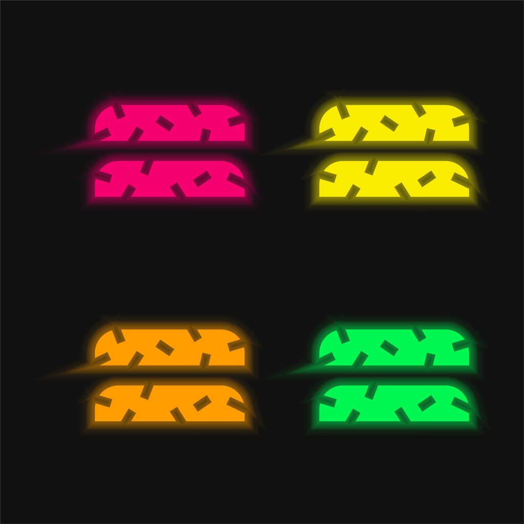 Biscotti négy színű izzó neon vektor ikon - Vektor, kép