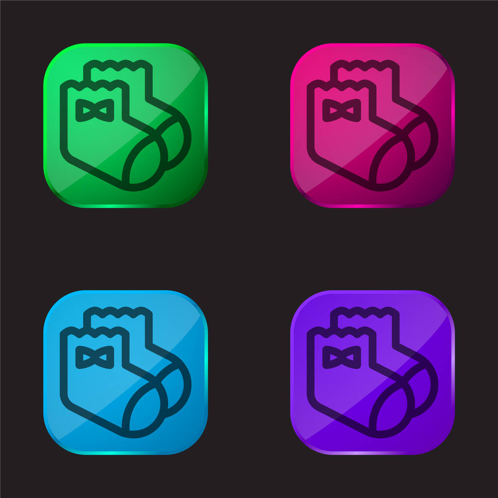 Baby ponožky čtyři barvy skleněné tlačítko ikona - Vektor, obrázek