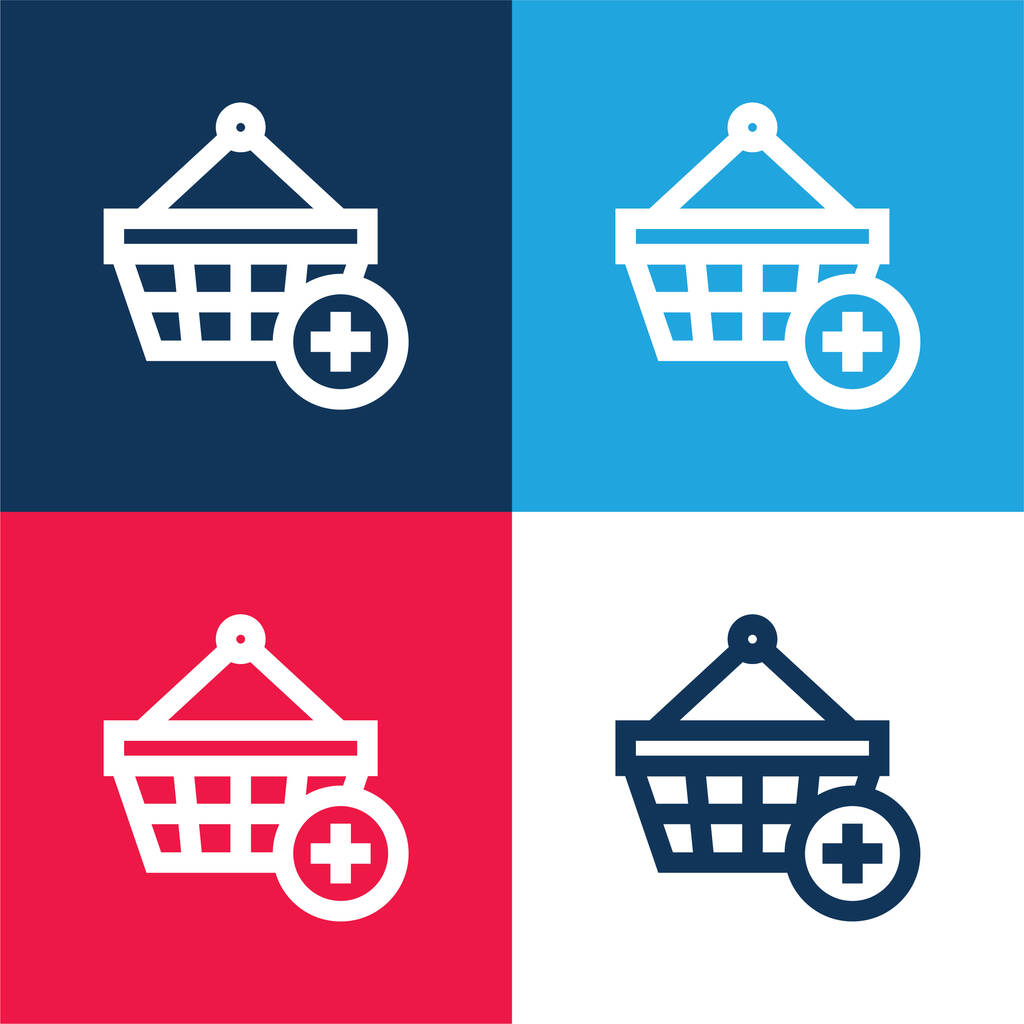 Add To Shopping Basket blue and red four color minimal icon set - Vector, Image