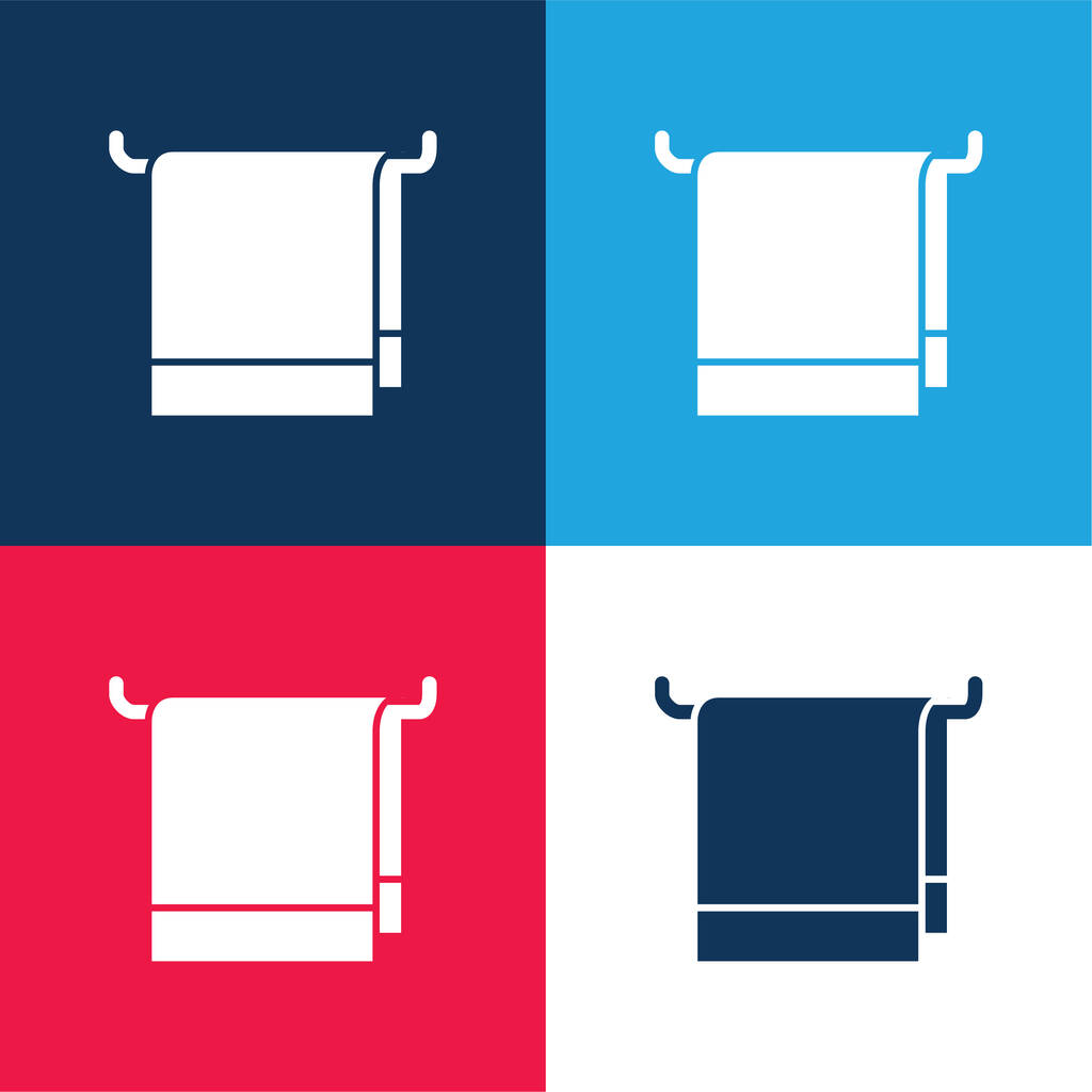 Toalha de banho azul e vermelho quatro cores conjunto de ícones mínimos - Vetor, Imagem