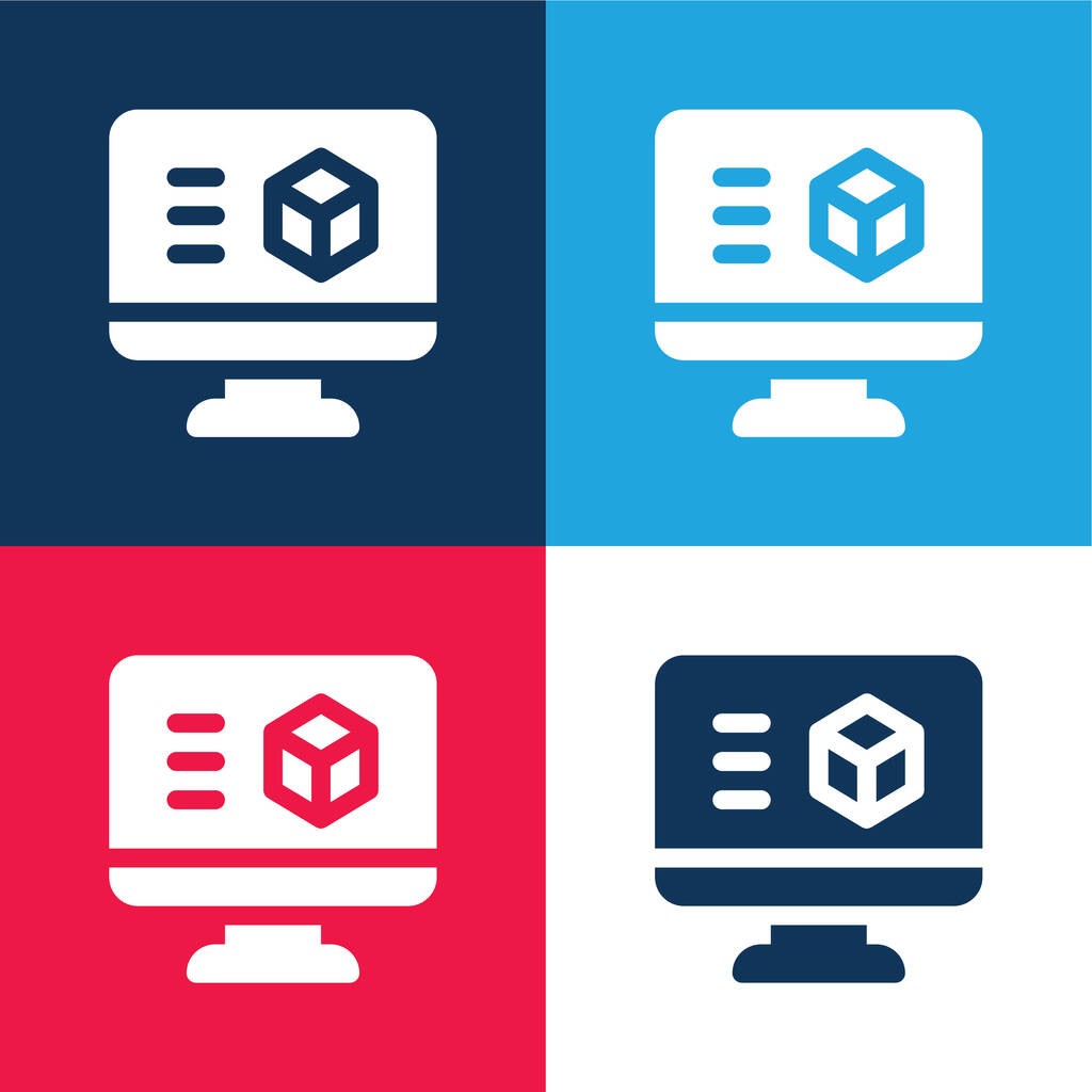 3d Printing Software blue and red four color minimal icon set - Vector, Image