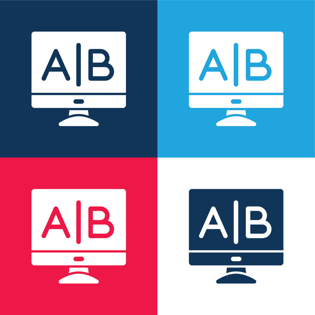 Ab Testing blauw en rood vier kleuren minimale pictogram set - Vector, afbeelding