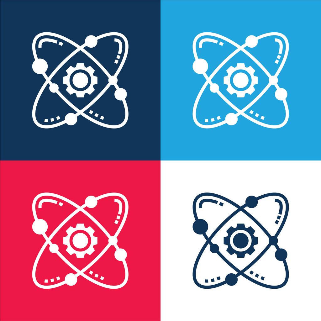 Atom sininen ja punainen nelivärinen minimaalinen kuvakesarja - Vektori, kuva