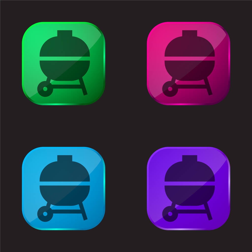 Barbecue vier kleuren glazen knop pictogram - Vector, afbeelding