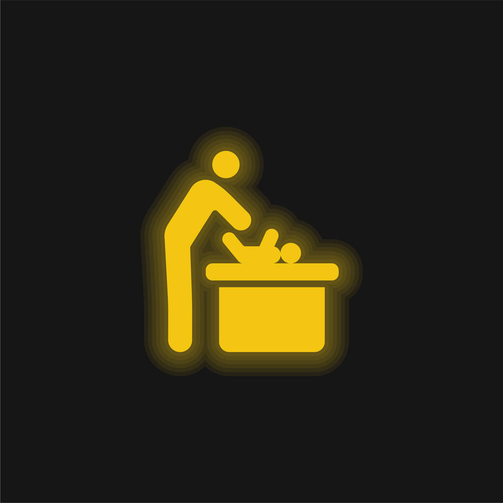 Bebê mudando amarelo brilhante ícone de néon - Vetor, Imagem