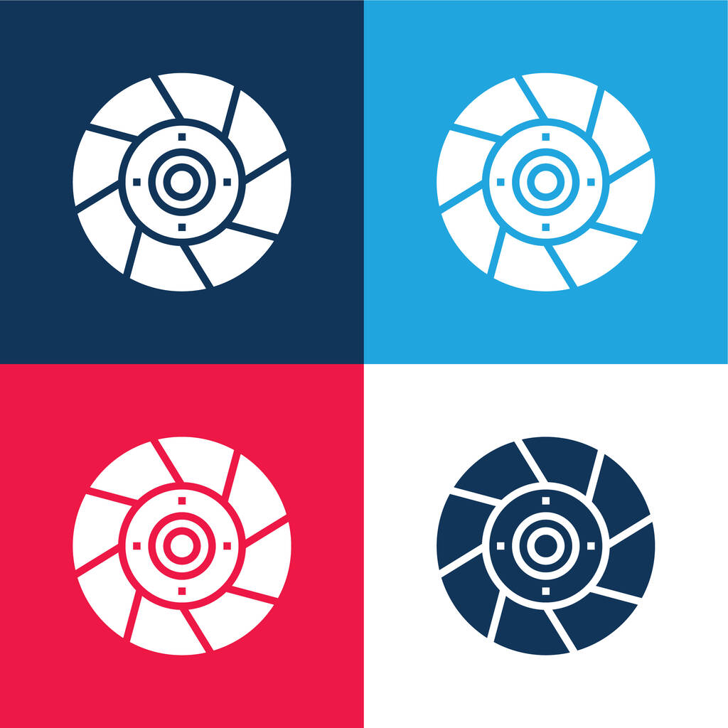 Tarcza hamulcowa niebieski i czerwony zestaw czterech kolorów minimalny zestaw ikon - Wektor, obraz