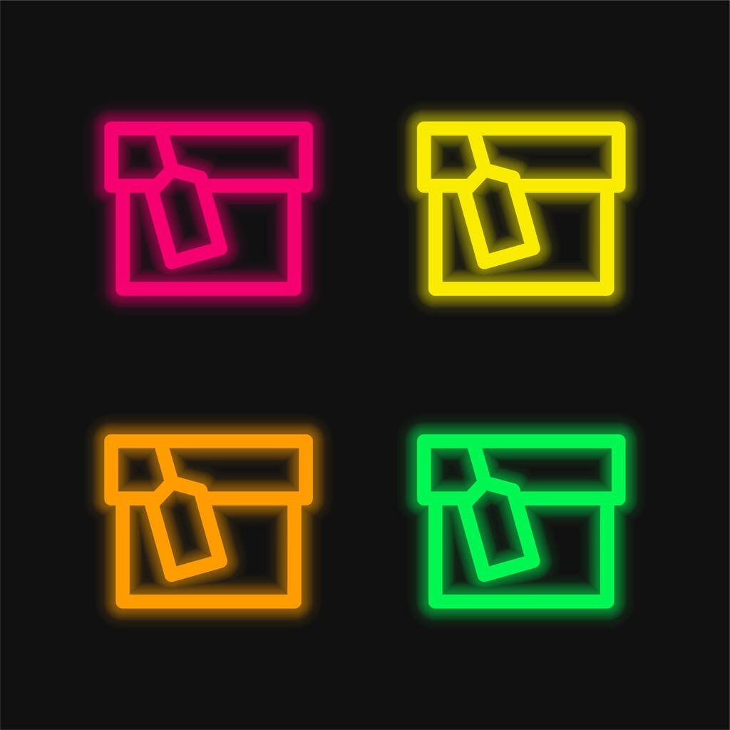 Box With Tag four color glowing neon vector icon - ベクター画像