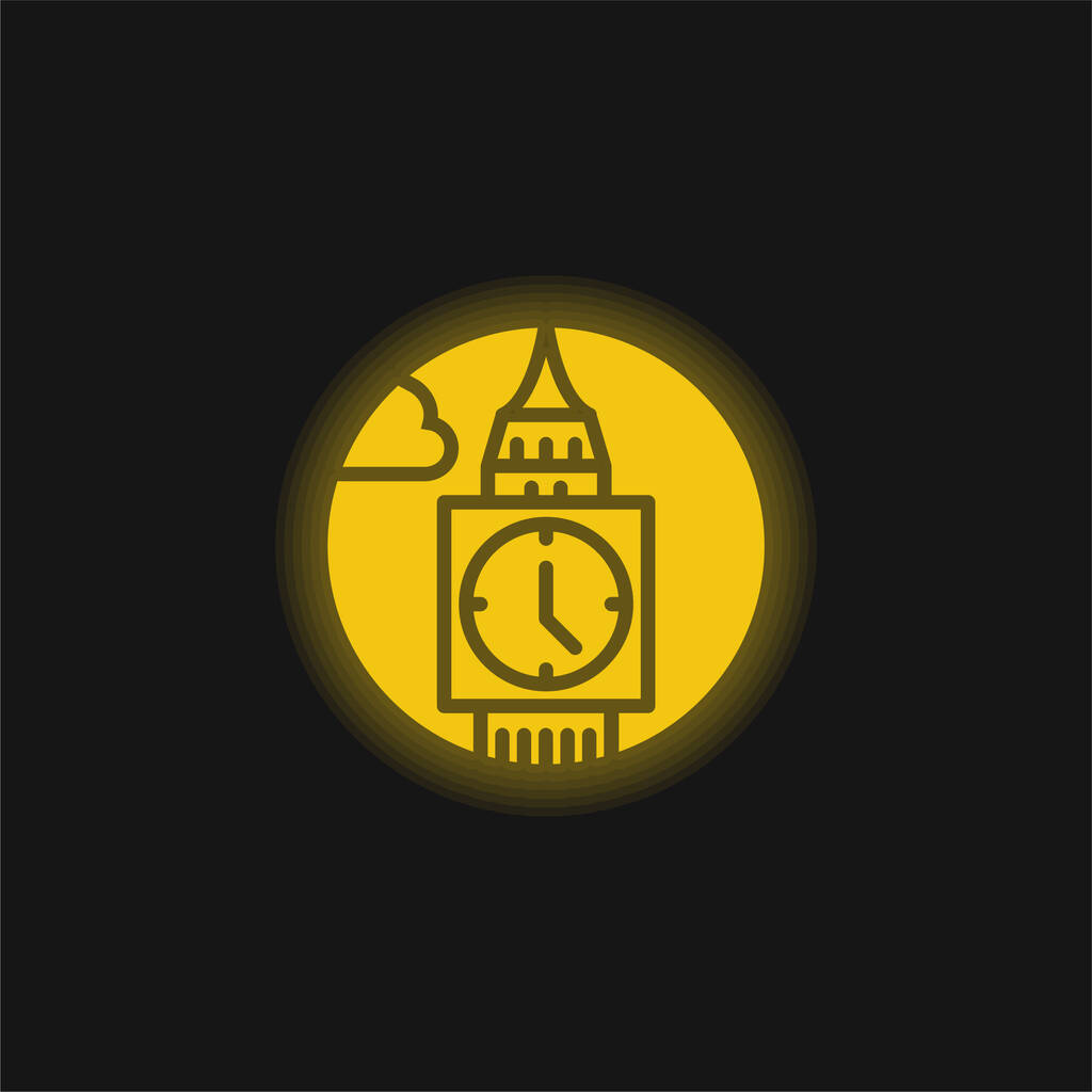 Big Ben giallo incandescente icona al neon - Vettoriali, immagini