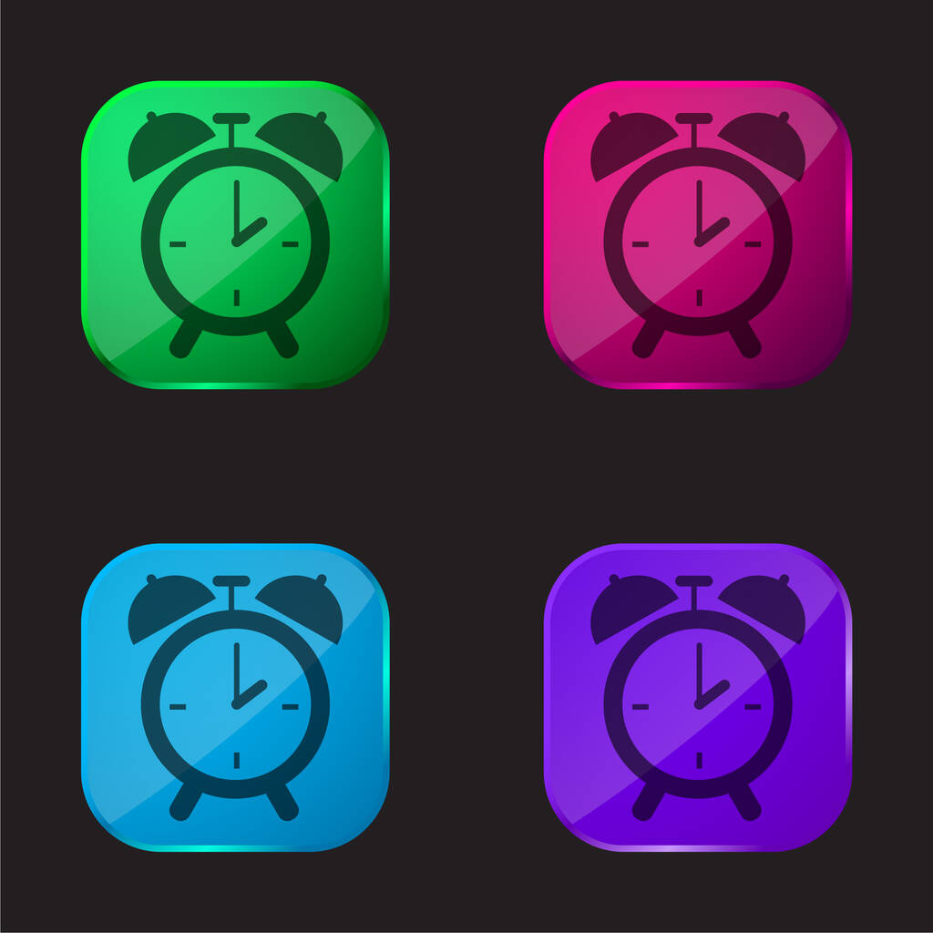 Dormitorio reloj despertador circular herramienta icono de botón de cristal de cuatro colores - Vector, Imagen
