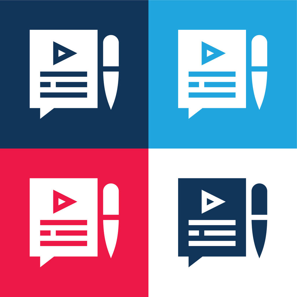 Blog modrá a červená čtyři barvy minimální ikona nastavena - Vektor, obrázek