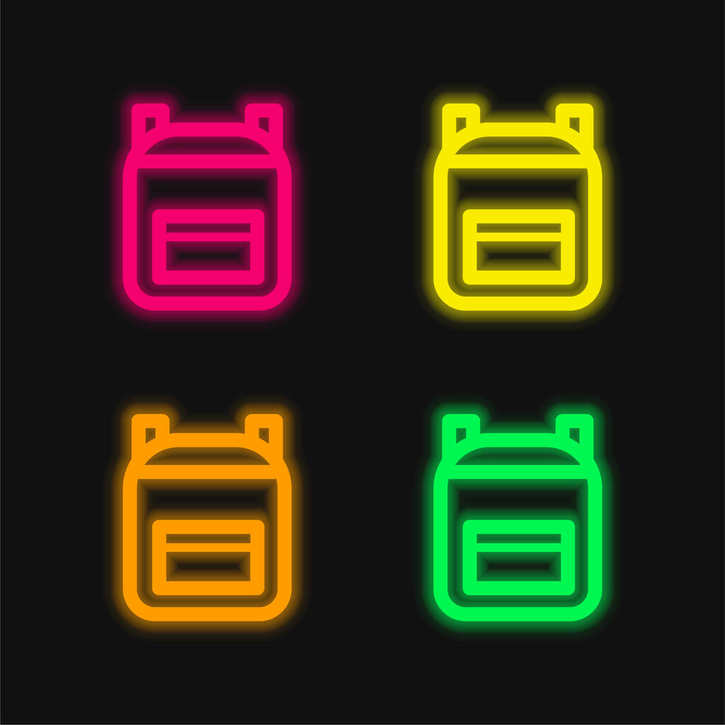 Sac à dos quatre couleurs brillant icône vectorielle néon - Vecteur, image