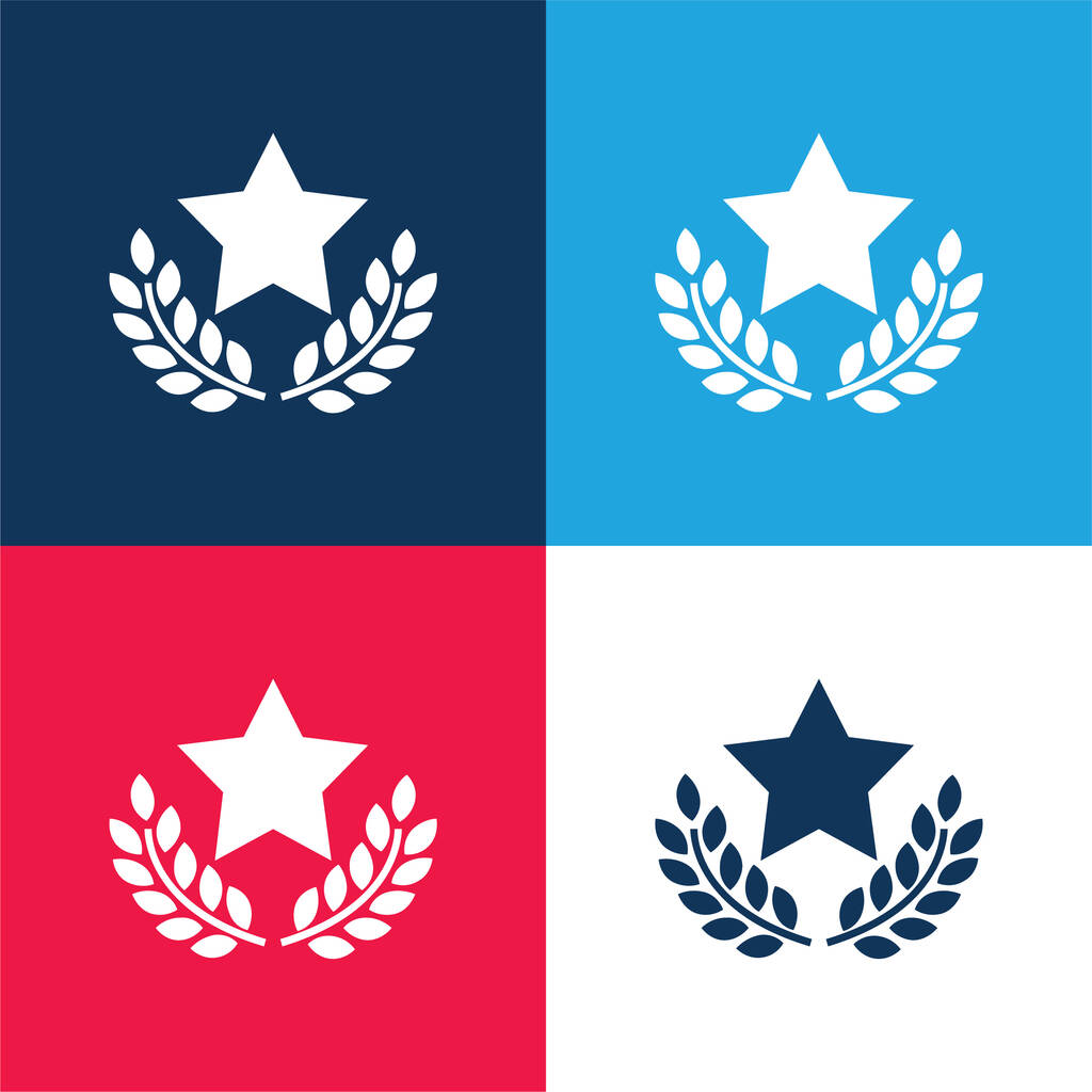 Award Star met olijftakken blauw en rood vier kleuren minimale pictogram set - Vector, afbeelding