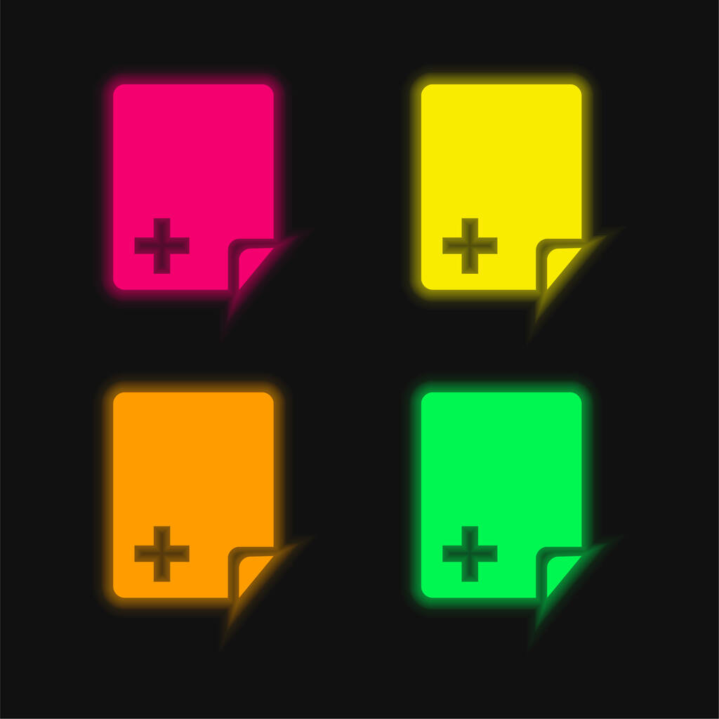 Προσθήκη εγγράφου τεσσάρων χρωμάτων λαμπερό εικονίδιο διάνυσμα νέον - Διάνυσμα, εικόνα